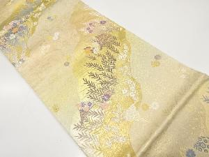 道長取に扇・草花模様織出し袋帯